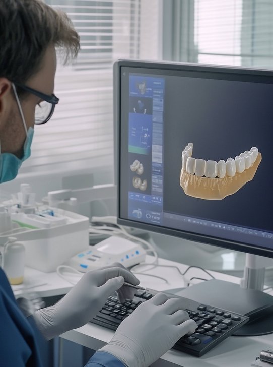 Dentist reviewing 3D tooth scan on computer screen in Oak Harbor office